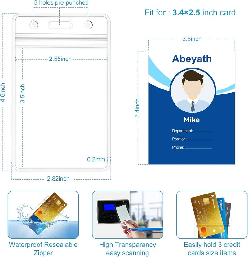Abeyath 10 Pack Extra Thick ID Card Name Badge Holder Heavy Duty Waterproof Clear Plastic PVC Vertical Sleeve Pocket Resealable - Image 2